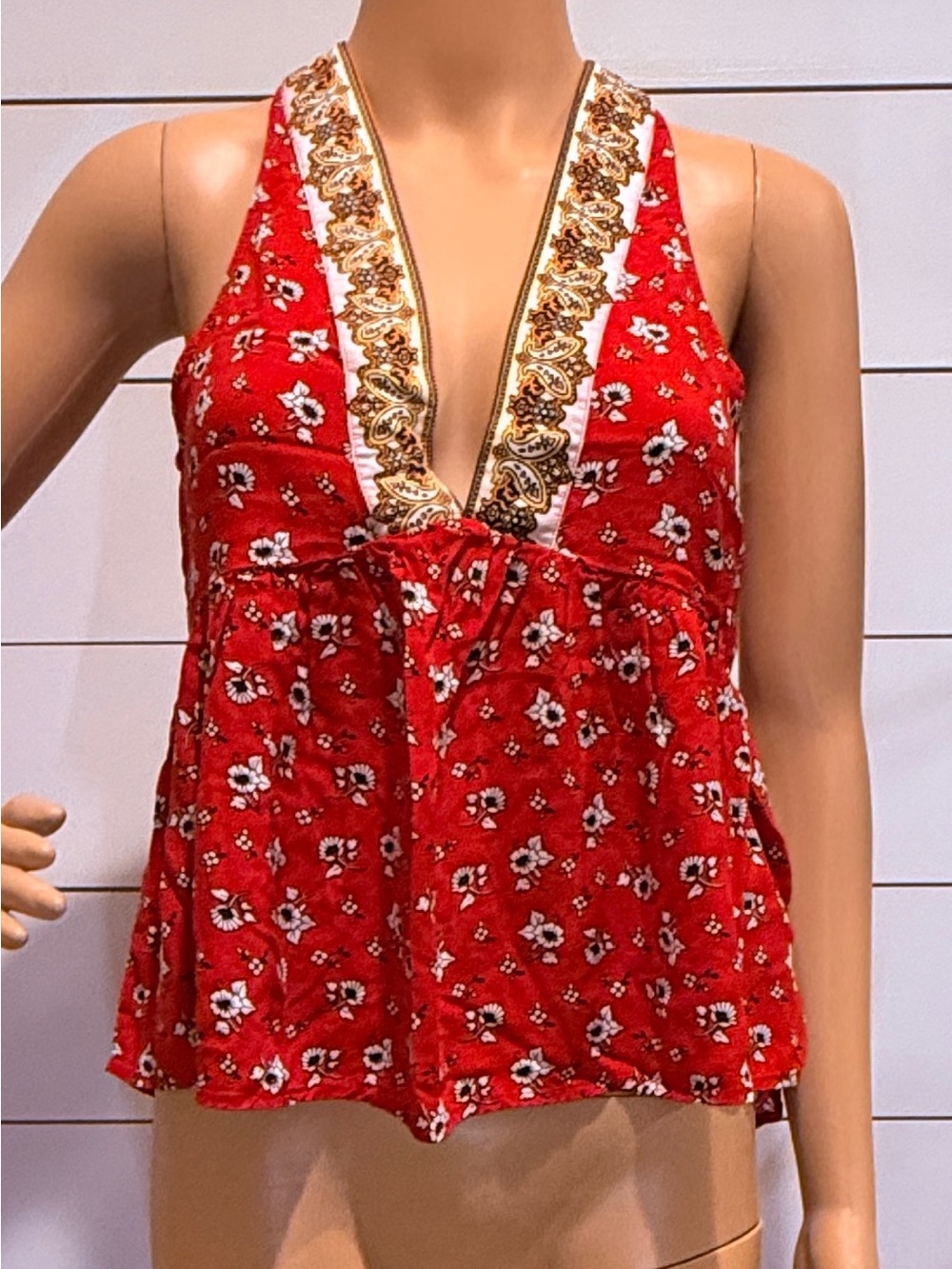 SBETRO Red Paisley Print Top Sz S